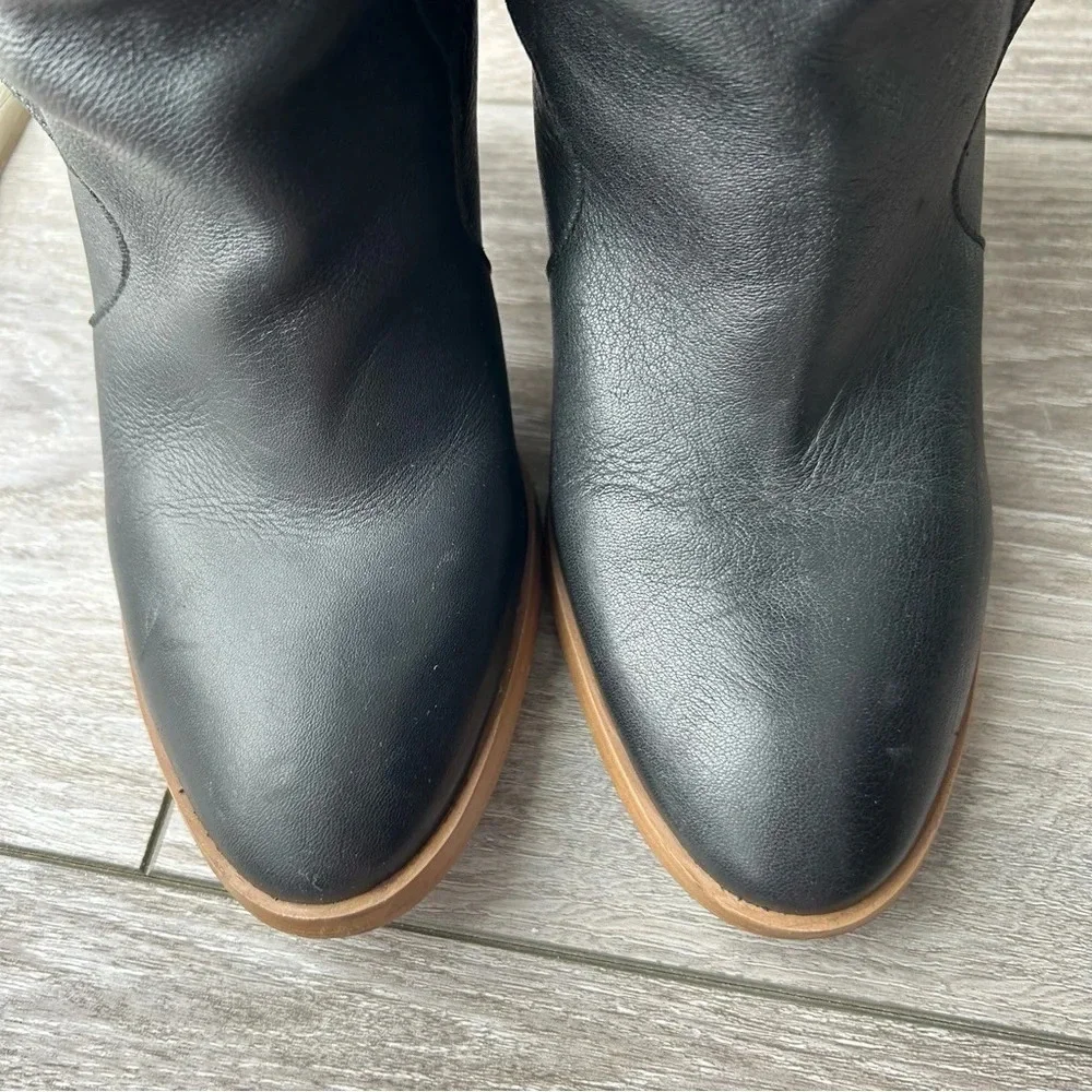 Zara Black Slouchy Leather Heeled Tall Boots  Made In Spain - Picture 4 of 15